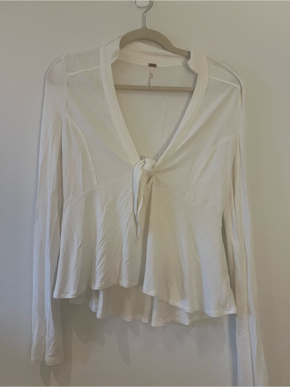 Free People White Long-Sleeve Tie-Front Women’s Top